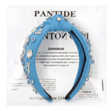 PANTIDE Swimming Jeweled Knotted Headband for Swimmer Women Girls (Blue)
