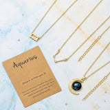 PANTIDE 3Pcs Aquarius Zodiac Crescent Moon Layer Necklaces for Women Girls
