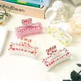 PANTIDE 4Pcs Fruit Hair Claw Clips for Women Girls - Summer Fruit Cherry Strawberry Rectangle Nonslip Banana Hair Clips, Thin Thick Short Long Curly Accessories, Mother’s Day Birthday Party Favor Gift