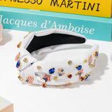 PANTIDE American Flag Jeweled Knotted Headband - Fourth of July Patriotic Red White Blue Star Pearl Rhinestone Embellished Headband Wide Top Knot Hairband Hair Accessories for Women Girls (White)