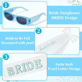 PANTIDE Blue Bachelorette Party Decorations - 3Pcs Blue Bride Sunglasses Sash Bride to Be Bow Veil, Bridal Shower Wedding