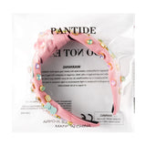 PANTIDE Easter Bunny Jeweled Knotted Headband - Rabbits Colorful Rhinestone Embellished Headband Non Slip Wide Top Knot Hairband Hair Accessories Spring Birthday Gift for Women Girls (Pink)