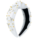 PANTIDE Cheerleader Jeweled Knotted Headband - Cheerleading Team Girls Megaphone Rhinestone Pearl Embellished Headband Non Slip Hairband Hair Accessories Party Birthday Gift for Women Girls (White)