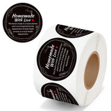 PANTIDE Cottage Food Law Labels Stickers - 500 Count Homemade with Love Adhesive Round Decal Roll, Made in A Home Kitchen Inspection Statement Thermal Printed for Food Packaging (2 x 2 Inch, Black)