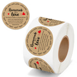 PANTIDE Cottage Food Law Labels Stickers - 500 Count Homemade with Love Adhesive Round Decal Roll, Made in A Home Kitchen Inspection Statement Thermal Printed for Packaging (2 x 2 Inch, Kraft Brown)