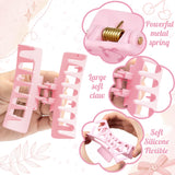 PANTIDE 4Pcs Coquette Pink Bow Silicone Hair Claw Clips for Women Girls