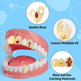 PANTIDE 8Pcs Gold Grillz for Teeth Halloween Hip Hop Jewelry Men Women