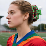 PANTIDE 4Pcs Football Hair Claw Clips for Women Girls - Sport Game Day Rectangle Nonslip Clips Hair Accessories for School Daily Football Party Favor Gifts Strong Hold for Thin Thick Curly (Red Black)