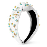 PANTIDE Blue Bow and Seashell Jeweled Knotted Headband - Rhinestone Crystal Pearl Embellished Headband Wide Top Knot Non Slip Hairband Accessories Ocean Beach Birthday Gift for Women Girl (White)