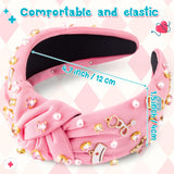 PANTIDE Nurse Jeweled Knotted Headband - Christmas Nurse Day Gift Medical Mask Rhinestone Crystal Pearl Embellished Headband Wide Top Knot Hair Accessories for Doctor Nursing Student Women Girl (Pink)
