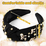 PANTIDE Black Bow Jeweled Knotted Headband - Rhinestone Crystal Pearl Embellished Headband Wide Top Knot Non Slip Hairband Accessories Bachelorette Wedding Birthday Gift for Women Girl (Black)