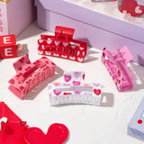PANTIDE 4Pcs Valentine's Day Hair Claw Clips for Women Girls - Retro Love Heart Rectangle Nonslip Banana Acrylic Hair Clips, Thin Thick Short Long Curly Accessories, Valentines Birthday Party Gift