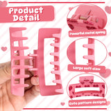 PANTIDE 4Pcs Valentine's Day Hair Claw Clips for Women Girls - Retro Love Heart Rectangle Nonslip Banana Acrylic Hair Clips, Thin Thick Short Long Curly Accessories, Valentines Birthday Party Gift