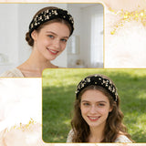 PANTIDE Black Bow Jeweled Knotted Headband - Rhinestone Crystal Pearl Embellished Headband Wide Top Knot Non Slip Hairband Accessories Bachelorette Wedding Birthday Gift for Women Girl (Black)