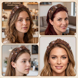 PANTIDE Coffee Jeweled Knotted Headband for Women Girl Coffee Lover (Brown)