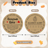 PANTIDE 1000 Count Cottage Food Law & Allergy Alert Labels Kraft Stickers