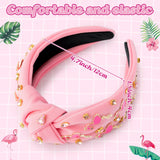 PANTIDE Flamingo Jeweled Knotted Headband - Summer Flamingo Rhinestone Embellished Headband Non Slip Wide Top Knot Hairband Hair Accessories Hawaii Beach Pool Party Birthday Gift for Women Girl (Pink)