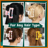 PANTIDE 4Pcs Teacher Silicone Hair Claw Clips for Women Girls - Back to School Pencil Apple Flexible Large Bendable Rectangle Nonslip Hair Clip, Thin Thick Short Long Curly Accessories, Teacher Gift