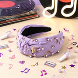 PANTIDE Kpop Jeweled Knotted Headband for Women Girls Singer Fans (Purple)
