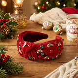 PANTIDE Christmas Jeweled Knotted Headband for Women Girls (Red)