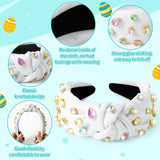 PANTIDE Easter Jeweled Knotted Headband - Spring Colorful Rhinestone Crystal Embellished Headband Non Slip Wide Top Knot Costume Hairband Hair Accessories Party Birthday Gift for Women Girls (White)