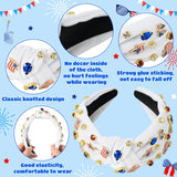 PANTIDE American Flag Jeweled Knotted Headband - Fourth of July Patriotic Red White Blue Star Pearl Rhinestone Embellished Headband Wide Top Knot Hairband Hair Accessories for Women Girls (White)