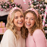 PANTIDE Christmas Jeweled Knotted Headband for Women Girls (Pink)