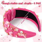 PANTIDE 4Pcs Western Jeweled Knotted Headband - Cowgirl boots Hat Rhinestone Crystal Embellished Headband Wide Top Knot Hairband Hair Accessories Birthday Gift for Cowboy Women Girls (Hot Pink)