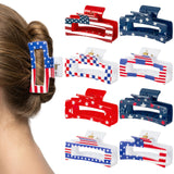 PANTIDE 8Pcs American Flag Hair Claw Clips for Women Girls - Independence Day 4th of July Rectangle Nonslip Clips Red White Blue Star Patriotic Celebrations USA Hair Accessories Party Events Gifts
