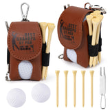 PANTIDE Father’s Day Golf Gift Set for Men Dad Grandpa - Brown PU Leather Pouch with 2 Balls, 5 Wooden Tees, Divot Repair Tool, Golf Accessories Gift for Birthday Christmas Retirement