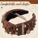 PANTIDE Coffee Jeweled Knotted Headband for Women Girl Coffee Lover (Brown)
