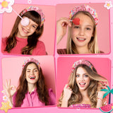PANTIDE 2Pcs Floral Jeweled Knotted Headband - Rainbow Rhinestone Crystal Embellished Headband Wide Top Knot Fashion Hairband Hair Accessories Summer Birthday Back To School Gift for Women Girl (Pink)