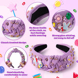 PANTIDE Purple Floral Rainbow Jeweled Knotted Headband for Women Girls