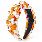 PANTIDE Fall Thanksgiving Pumpkin Jeweled Knotted Headband for Women Girls