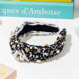 PANTIDE Teacher Jeweled Knotted Headband - Back to School Composition Notebook Rhinestone Pearl Embellished Headband Top Knot Hair Accessories Teacher Appreciation Gift For Women Girls (Black White)
