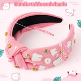 PANTIDE Dentist Jeweled Knotted Headband - Dental Hygienist Assistant Gift Teeth Rhinestone Embellished Headband Non Slip Wide Top Knot Hairband Hair Accessories Birthday Gift for Women Girls (Pink)