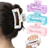 PANTIDE 4Pcs Flowers Silicone Hair Claw Clips for Women Girls - Cute Floral Flexible Large Bendable Rectangle Banana Hair Clip, Thin Thick Short Long Accessories, Spring Summer Party Birthday Gift