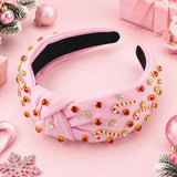PANTIDE Christmas Jeweled Knotted Headband for Women Girls (Pink)