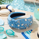 PANTIDE Swimming Jeweled Knotted Headband for Swimmer Women Girls (Blue)