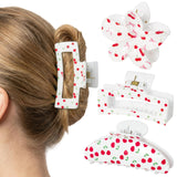 PANTIDE 3Pcs Cherry Hair Claw Clips for Women Girls - Coquette Bow Summer Fruit Cute Red Cherry Rectangle Flower Banana Nonslip Acrylic Hair Clip Accessories, Bachelorette Wedding Birthday Gift