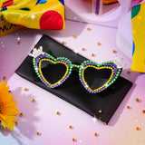 PANTIDE Mardi Gras Carnival Queen Sunglasses - Purple Green Rhinestone Crown Heart Shaped Sunglasses, Carnival Parade Masquerade Oufits Party Favors Glasses Accessories, Jewelry Gift for Women