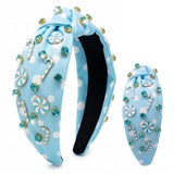 PANTIDE Christmas Jeweled Knotted Headband for Women Girls (Blue)