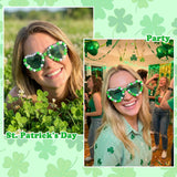 PANTIDE St. Patrick's Day Lucked Up Sunglasses - Green Shamrock Irish Clover Beads Heart Shaped Sunglasses, Saint Patrick's Day Costume Party Favors Glasses Accessories, Birthday Gift for Women