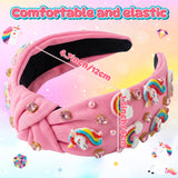 PANTIDE Rainbow Unicorn Jeweled Knotted Headband for Women Girls (Pink)