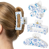 PANTIDE 3Pcs Blue Bow Starfish Seashell Hair Claw Clips for Women Girls - Summer Ocean Coastal Rectangle Flower Banana Nonslip Acrylic Hair Clip Accessories, Mermaid Wedding Birthday Party Gift