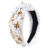 PANTIDE White Ballerina Jeweled Knotted Headband for Dancer Women Girls