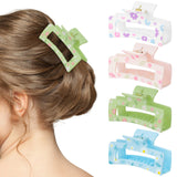 PANTIDE 4Pcs Spring Summer Floral Hair Claw Clips for Women Girls - Cute Flowers Rectangle Nonslip Banana Hair Clips, Thin Thick Short Long Curly Hair Accessories, Holiday Party Birthday Gift