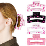 PANTIDE 4Pcs Breast Cancer Awareness Hair Claw Clips for Women Girls - Pink Ribbon Rectangle Nonslip Clips Hair Accessories Awareness Month Group Events Inspiring Party Favors Small Gifts