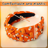 PANTIDE Fall Thanksgiving Pumpkin Polka Dot Jeweled Knotted Headband