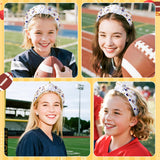 PANTIDE Football Jeweled Knotted Headband - Blue Football Rhinestone Crystal Embellished Headband Wide Top Knot Fashion Hairband Mom Accessories Sport Game Day Birthday Gift for Fan Women Girl (White)